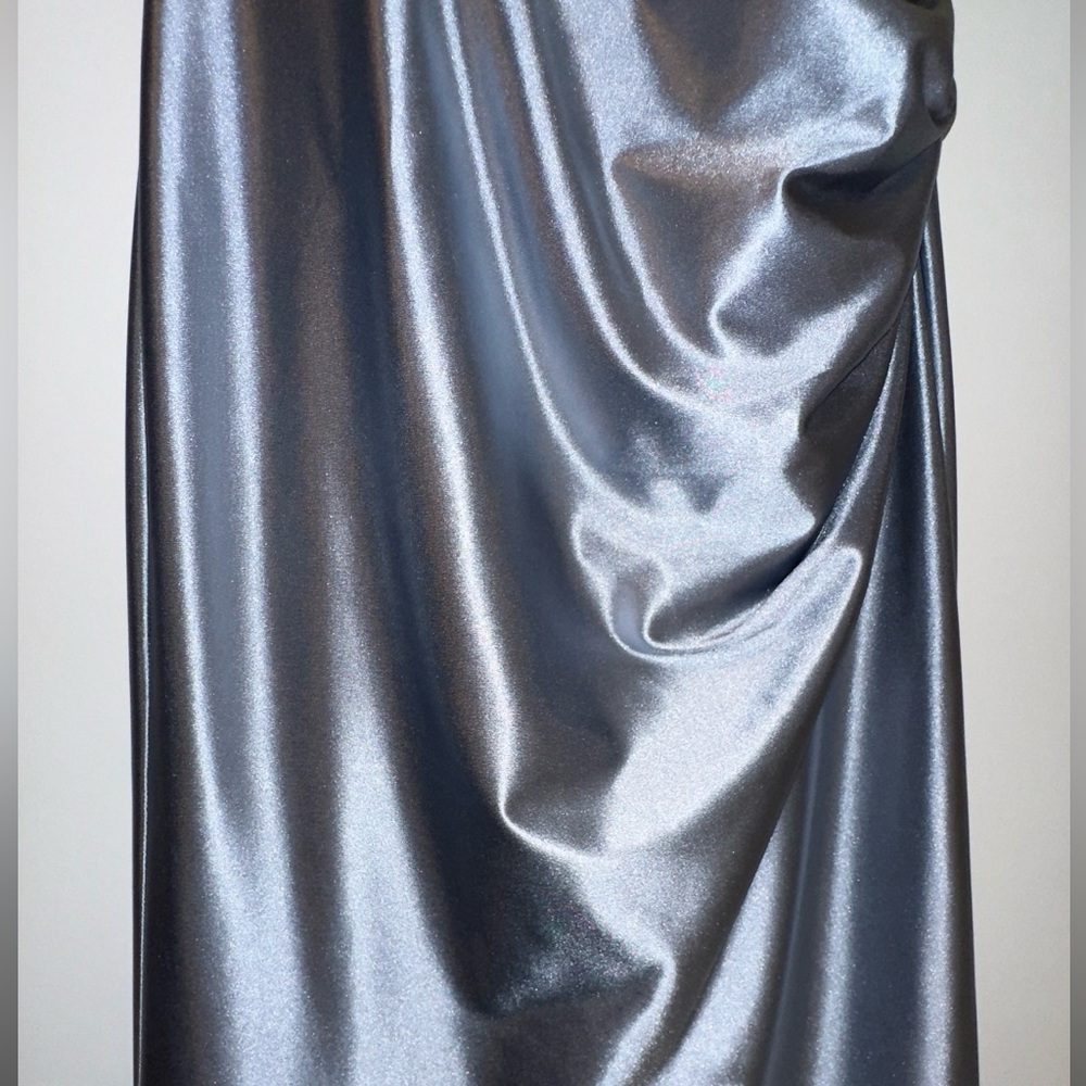 David’s Bridal Galina Signature Dusty Blue Sculpting Satin Tank Dress Size 8 - Picture 7 of 16
